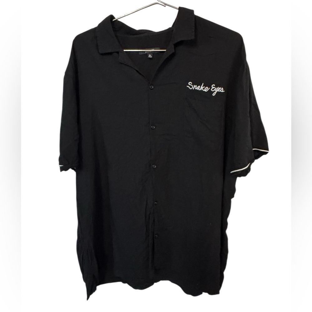 JACKSON Bowling Retro Snake Eyes Black Casual Button Down Shirt Men’s XL